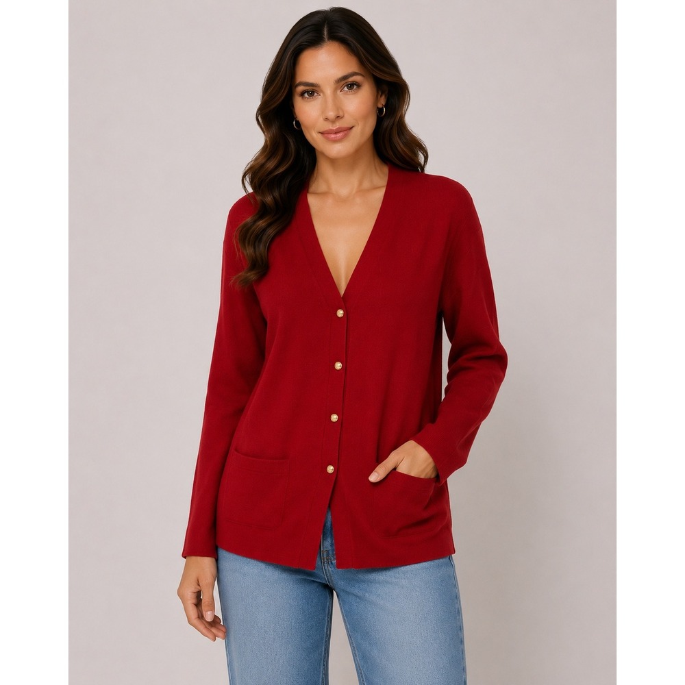 George ME Cardigan Large Red Silk Cashmere Blend Luxury Academia Minimal‎ Office